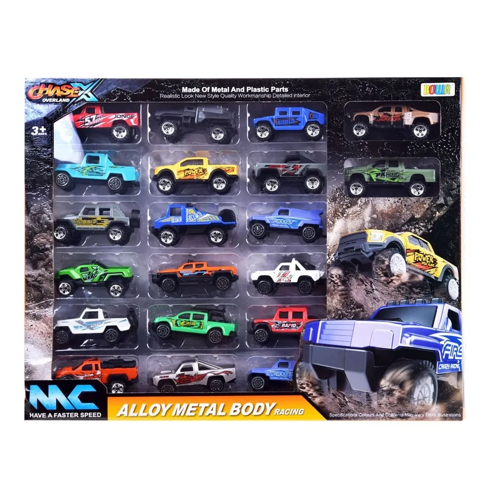 Opakowanie zestawu z 20 autkami o efektownym wyglądzie