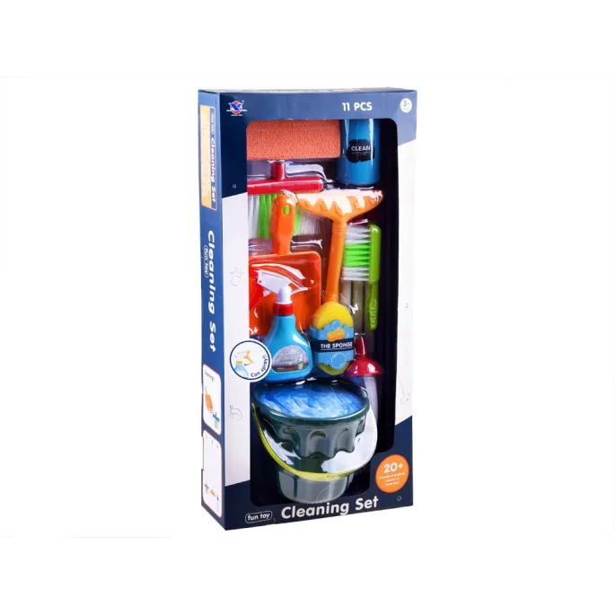 zestaw dziecięcy na tle pokoju, gotowy do zabawy w porządki