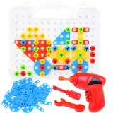 zestaw klocków konstrukcyjnych w walizce z wkrętarką i elementami