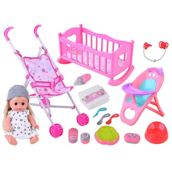 Duży zestaw lalka interaktywna wózek krzesełko łóżeczko akcesoria ZA4286