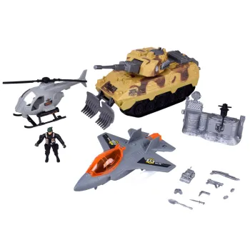 Duży zestaw militarny czołg myśliwiec helikopter + żołnierz ZA5752