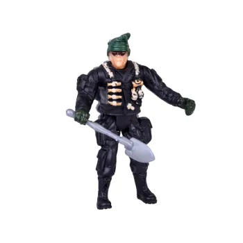 figurka żołnierza z ruchomymi kończynami oraz akcesoriami militarnymi