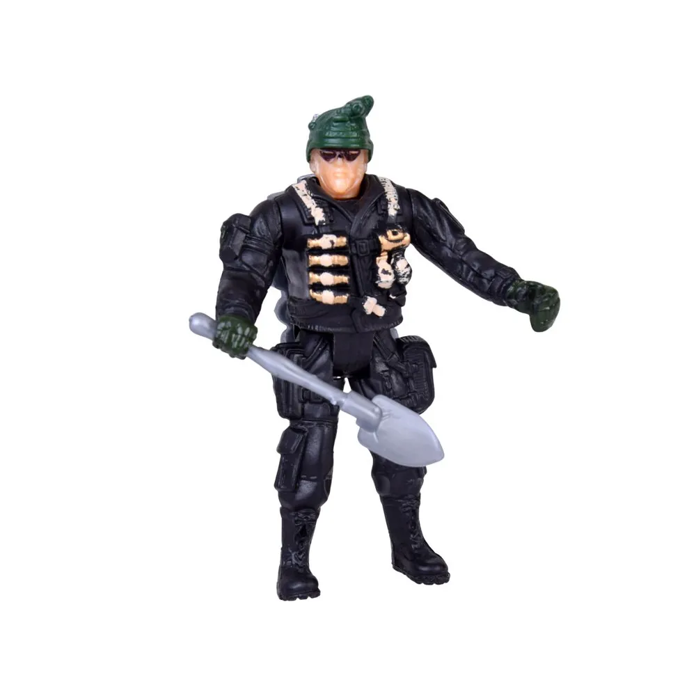 figurka żołnierza z ruchomymi kończynami oraz akcesoriami militarnymi