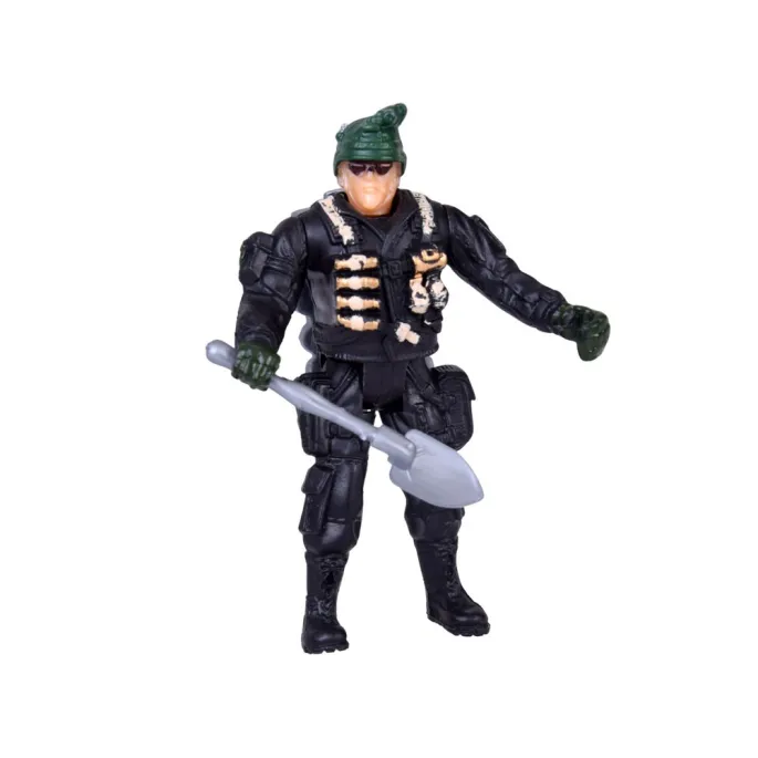 figurka żołnierza z ruchomymi kończynami oraz akcesoriami militarnymi