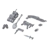 bogaty zestaw militarnych akcesoriów, takich jak karabiny, pistolety i granaty