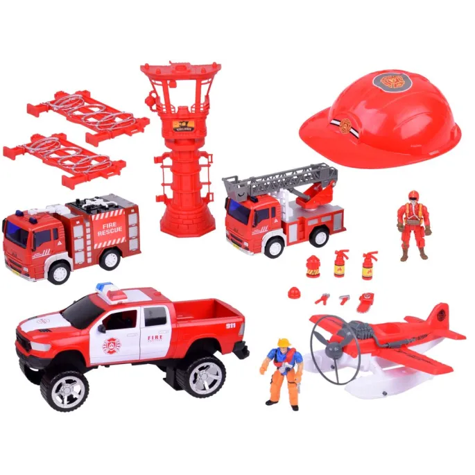 dźwiękowy wóz strażacki z gumowymi kołami i otwartymi drzwiami