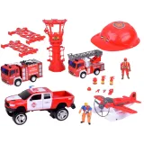 dźwiękowy wóz strażacki z gumowymi kołami i otwartymi drzwiami