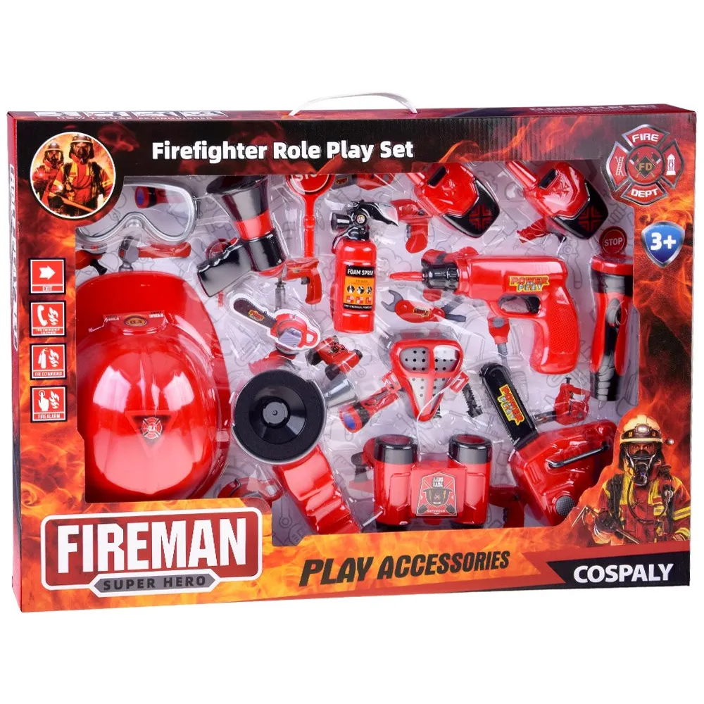 detal kasku strażackiego i walkie talkie z zestawu do zabawy