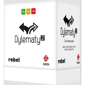 pudełko gry Dylematy 2 REBEL z kolorową grafiką na okładce