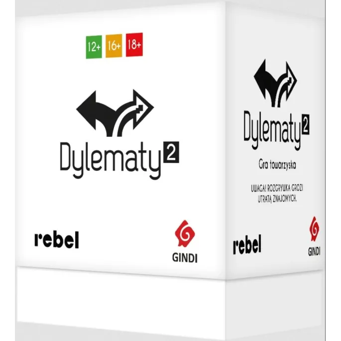 pudełko gry Dylematy 2 REBEL z kolorową grafiką na okładce