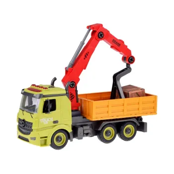 Kolorowe pudełko z zestawem dźwigu i akcesoriów dla dzieci