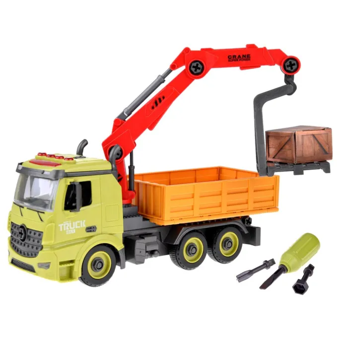 Emocjonująca zabawa dźwigiem z napędem friction przez dziecko