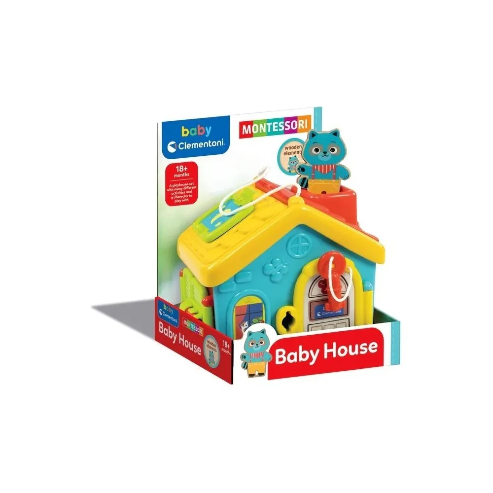 interaktywny domek montessori z funkcją otwierania drzwiczek i zamków