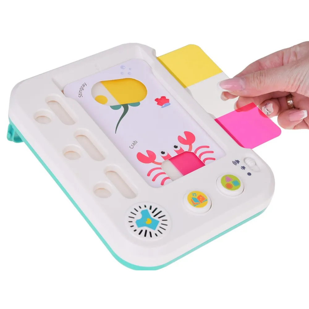 tablet edukacyjny z kartami postaci i dekoracyjnymi