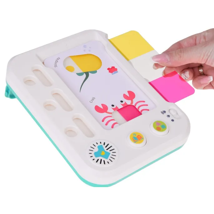 tablet edukacyjny z kartami postaci i dekoracyjnymi