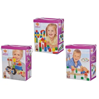 drewniany zestaw z klockami i torami do zabawy dla dzieci