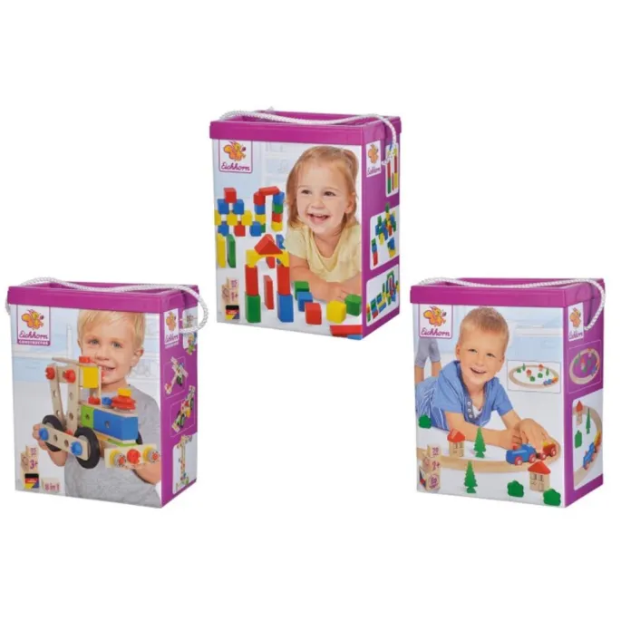 drewniany zestaw z klockami i torami do zabawy dla dzieci