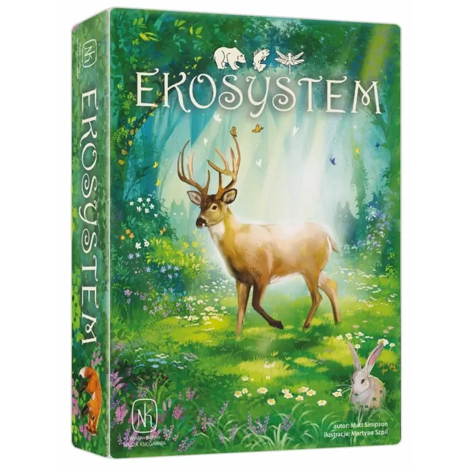 Ekosystem – pudełko gry planszowej z ilustracjami przyrody na okładce