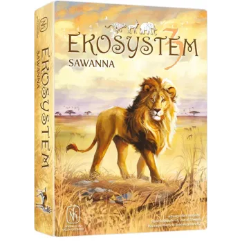 Pudełko gry planszowej Ekosystem 3 Sawanna z ilustracją fauny sawanny