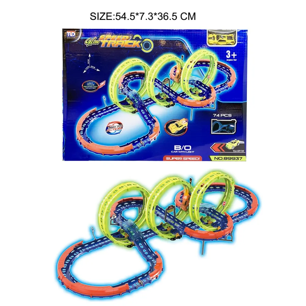 Ekstremalny tor wyścigowy z samochodzikiem LED dla dzieci