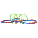 Elementy konstrukcyjne toru i dekoracyjne naklejki na tle opakowania