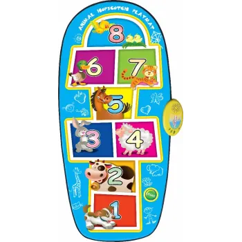 Elektroniczna mata do gry w klasy z polami w kształcie zwierząt w kolorze niebieskim