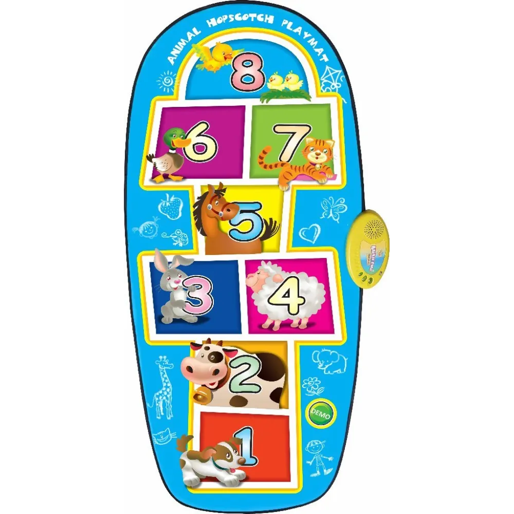 Elektroniczna mata do gry w klasy z polami w kształcie zwierząt w kolorze niebieskim