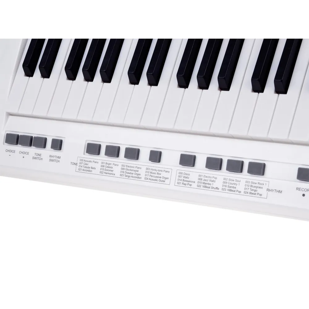 elektryczne pianino dziecięce prezentowane na białym tle