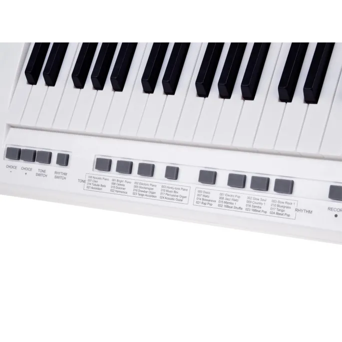 elektryczne pianino dziecięce prezentowane na białym tle