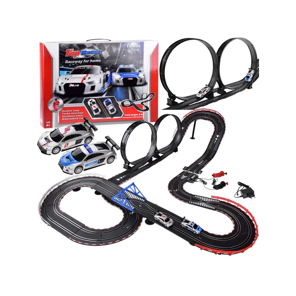 elektryczny tor wyścigowy rc0620 z dwoma samochodami audi na 8-metrowej trasie