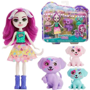 Lalka Dessa Dalmatian w różowej spódniczce i fioletowych włosach