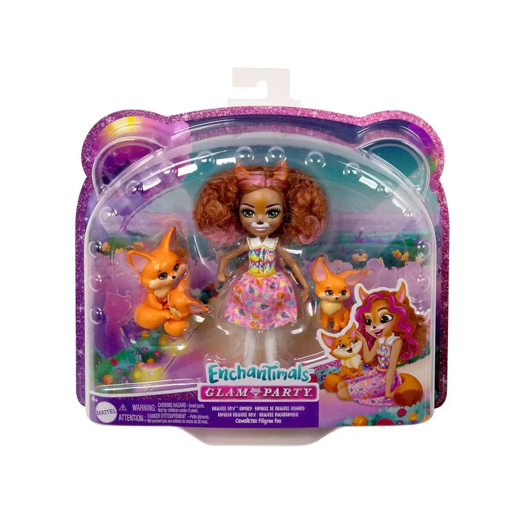 Detal oryginalnych różowych pasemek we włosach lalki Filigree Fox