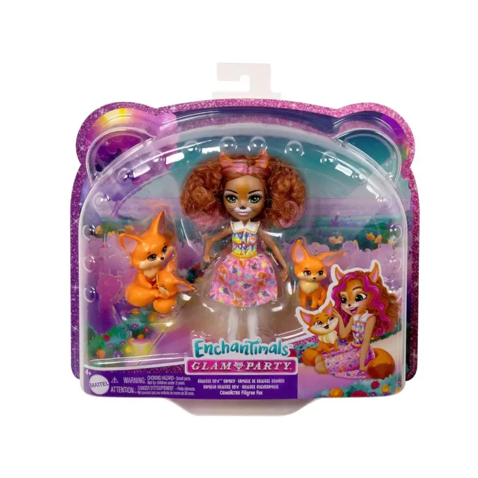 Detal oryginalnych różowych pasemek we włosach lalki Filigree Fox