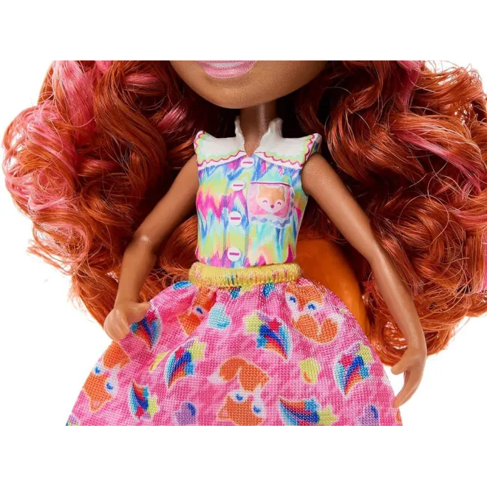 Uśmiechnięta Filigree Fox z przyjaciółmi na tle kolorowych akcesoriów