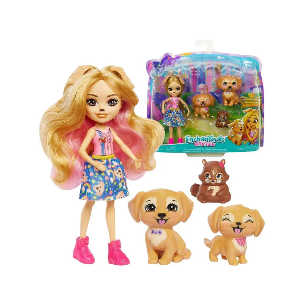 lalka Gerika Golden Retriever z długimi blond włosami i różowym pasemkiem