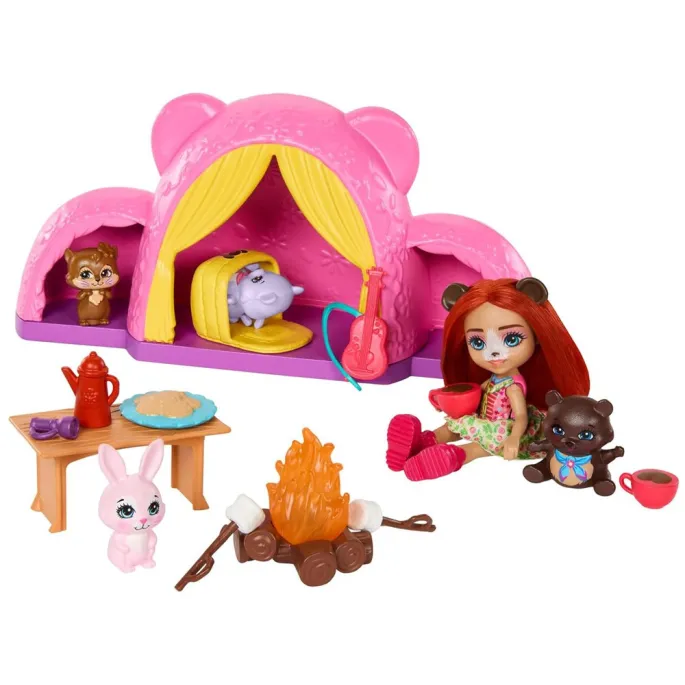 Lalka Enchantimals z czterema figurkami zwierząt pod namiotem