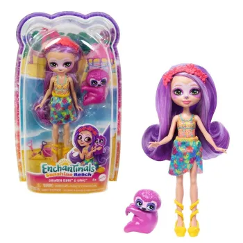 Lalka Enchantimals Leniwiec z małym zwierzątkiem na kolorowym tle