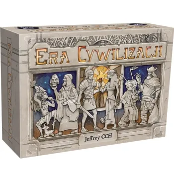 pudełko gry planszowej Era Cywilizacji GALAKTA na tle elementów rozgrywki