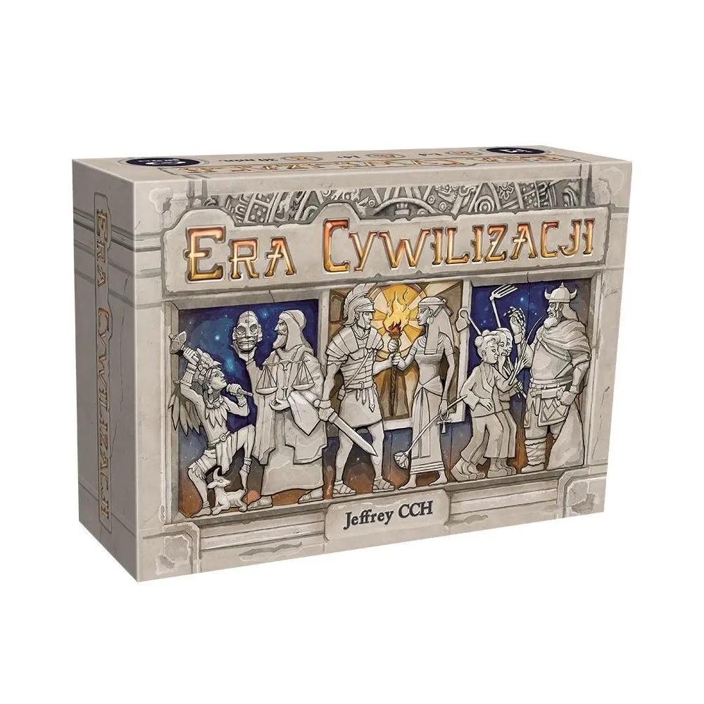 pudełko gry planszowej Era Cywilizacji GALAKTA na tle elementów rozgrywki