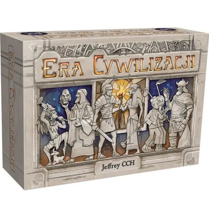 pudełko gry planszowej Era Cywilizacji GALAKTA na tle elementów rozgrywki