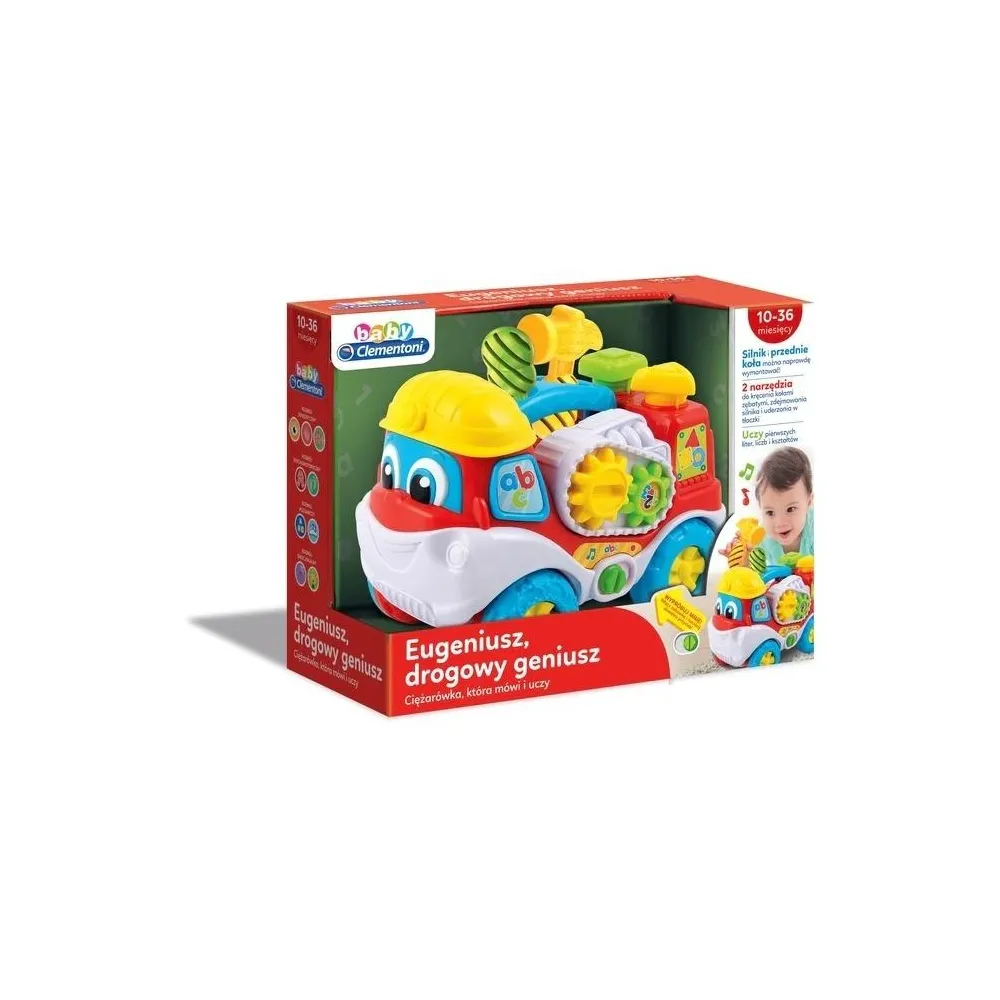 Kolorowa ciężarówka Eugeniusz drogowy geniusz z narzędziami dla dzieci
