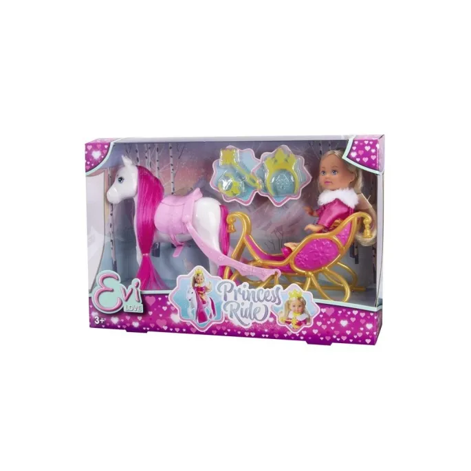 Evi Księżniczkowa przejażdżka z lalką, konikiem i zimowymi saniami