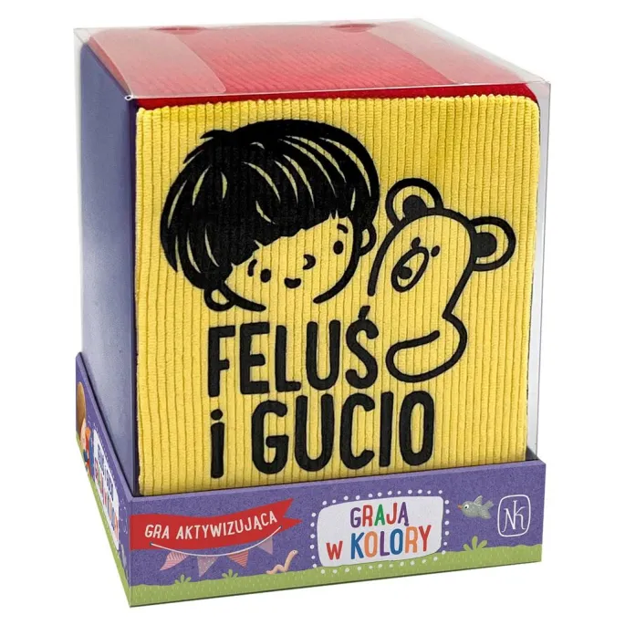 Kolorowe elementy gry Feluś i Gucio grają w kolory rozłożone na podłodze