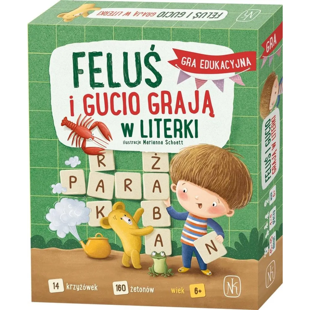 pudełko gry Feluś i Gucio grają w literki z planszą i płytkami