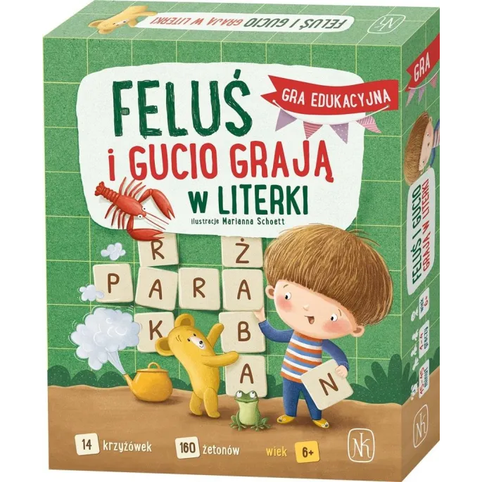 pudełko gry Feluś i Gucio grają w literki z planszą i płytkami