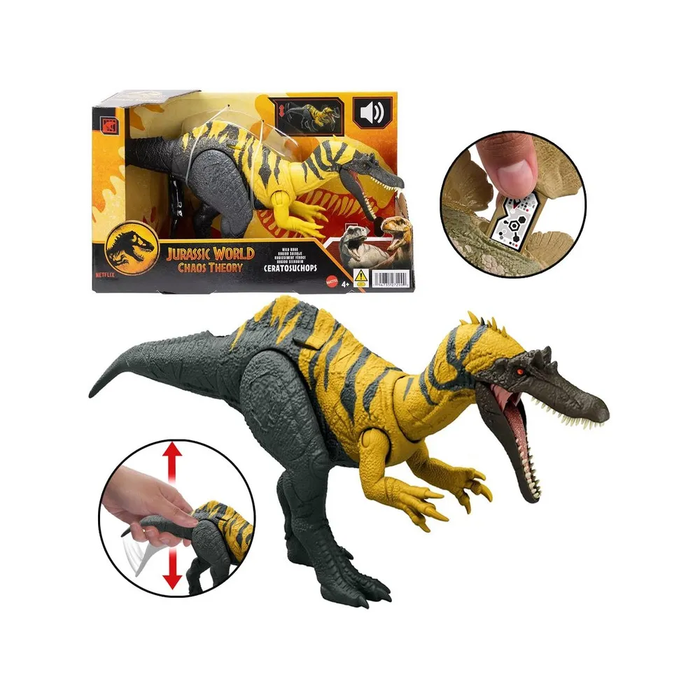 Figurka Ceratosuchops z serii Jurassic World na białym tle