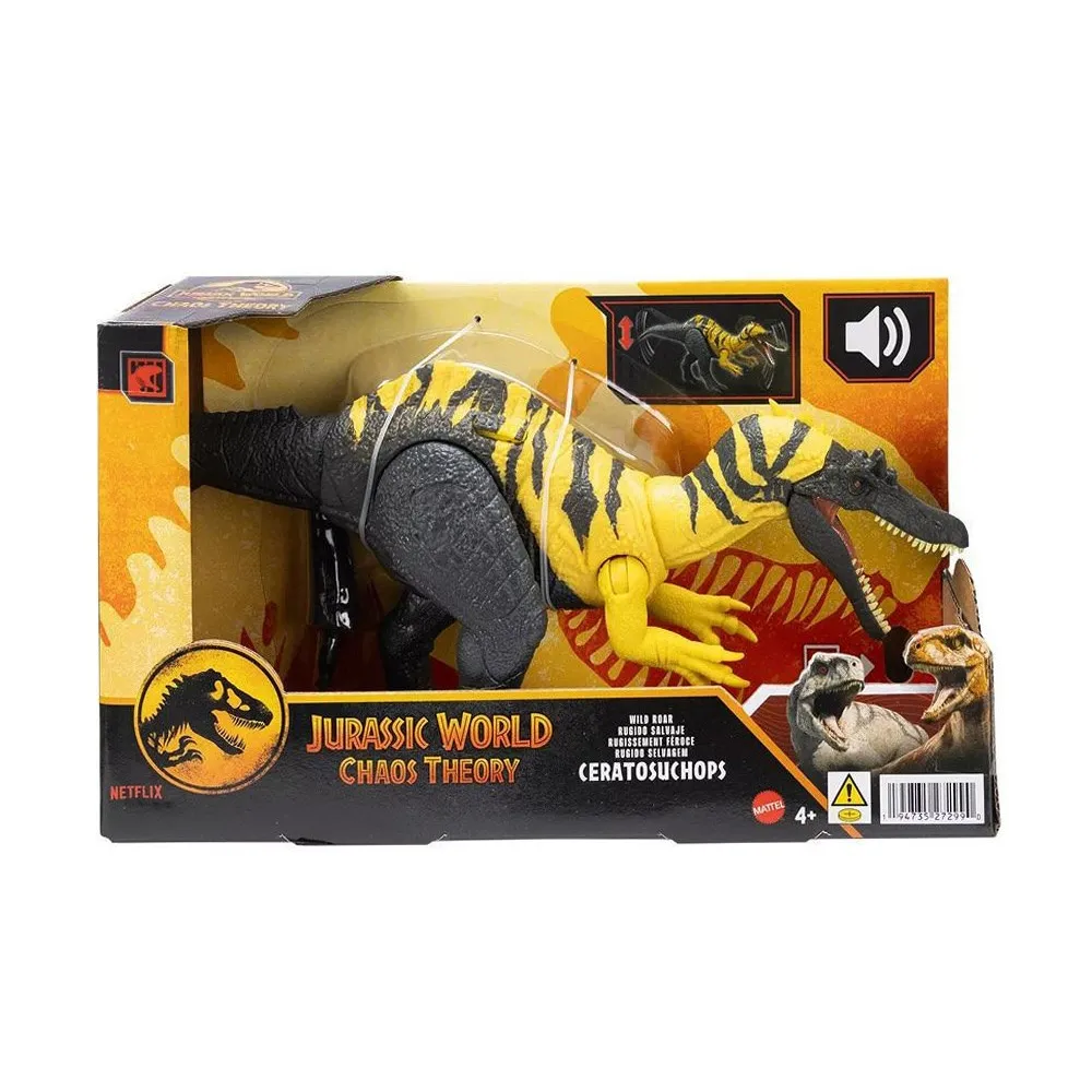 Dinozaur Ceratosuchops ustawiony obok aplikacji mobilnej na ekranie