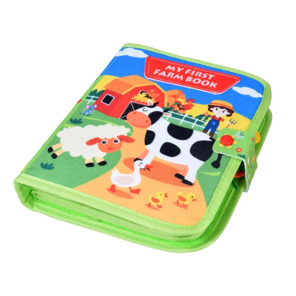 Interaktywne filcowe zwierzątka i warzywa widoczne na stronie książeczki