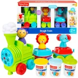 Kolorowy pociąg Fisher Price z masą plastyczną na białym tle