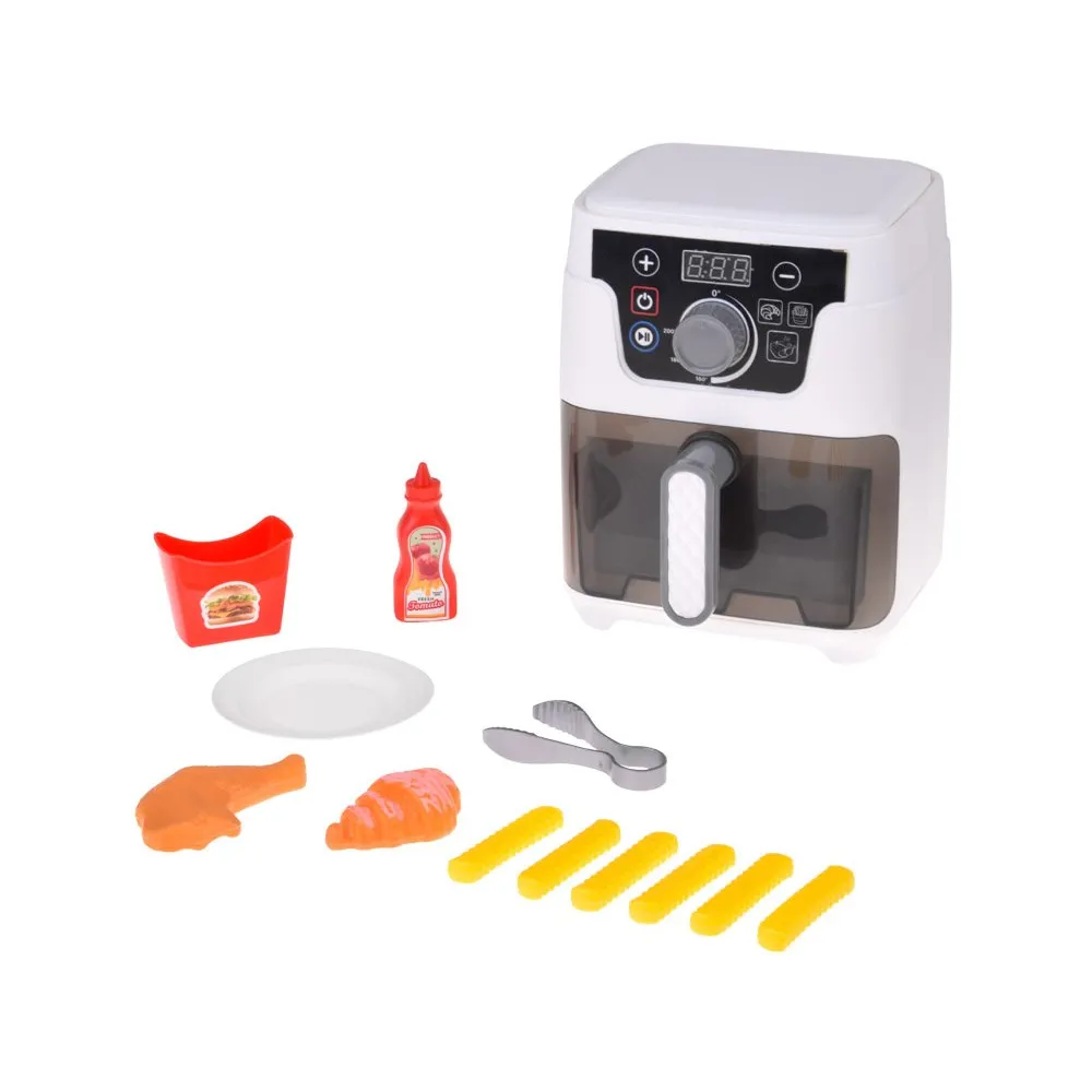 Zestaw zabawkowej frytkownicy beztłuszczowej z widocznymi dodatkami